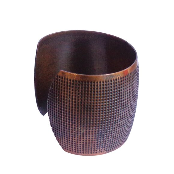 Oxidized Blackened Antique Copper Metal Cuff Bracelet Textured Grid Statement - Picture 3 of 5